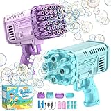 EUOCENK 2 Pack Mini Bubble Machine Gun, 36 Holes Bubble Gun Blaster for Kids & Toddlers 3+, Mini Rocket Bubbles Blower with Bubble Solution for Outdoor, Party, Toys, Wedding (Purple & Mint Green)
