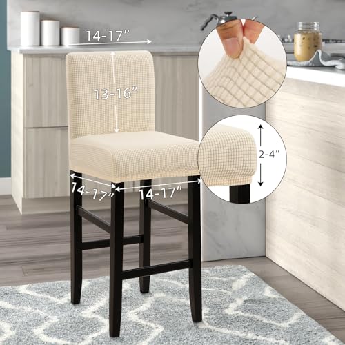 Image of YISUN Waterproof Bar Stool Covers, Stretch Barstool Slipcovers with Backs, Removable Washable Pub Tall Chair Slipcover, Counter Chair Seat Protector Cover, Jacquard Beige 2 Pack