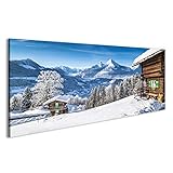 islandburner Bild Bilder auf Leinwand Winter-Wunderland Berglandschaft in den Alpen mit traditionellen Berg-Chalets Wandbild Leinwandbild Poster DPU