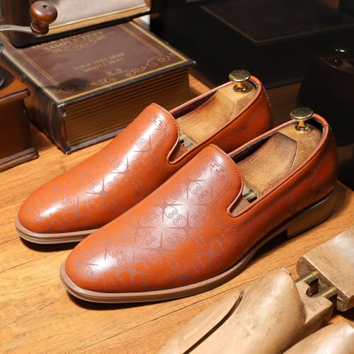 Santimon Men's Leather Slip-On Dress Loafers Embossed Pattern Formal Business & Casual Shoes4