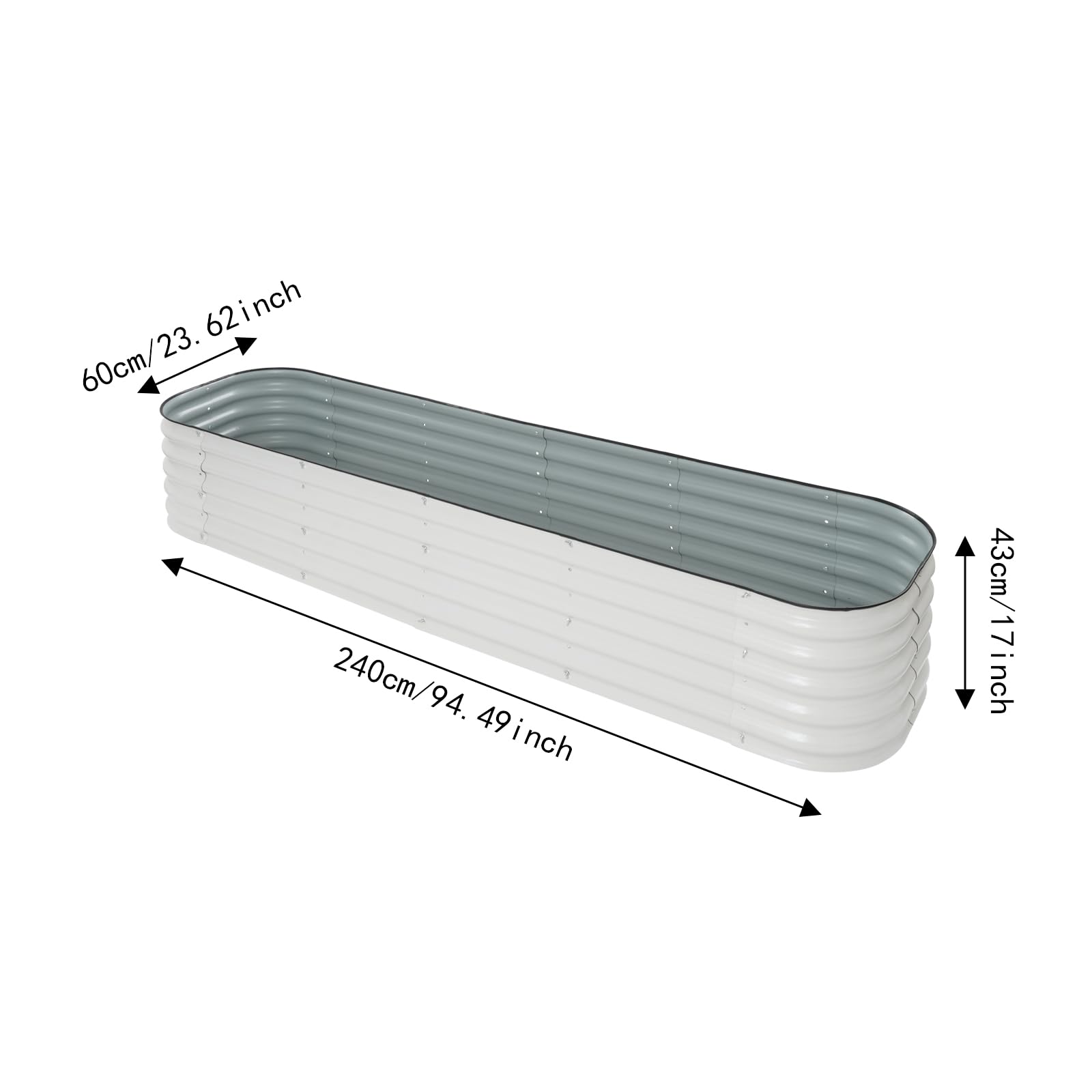 Kit de bancal alto de metal, kit de jardinera de acero galvanizado engrosado, jardinera de jardín, para exteriores, verduras, hierbas, flores y frutas, semillero de jardín (240 x 60 x 43 cm)