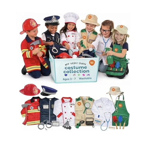 Born Toys 6-in-1 Toddler Dress Up Clothes for Boys & Girls Ages 3-7, Police, Firefighter, Doctor,...
