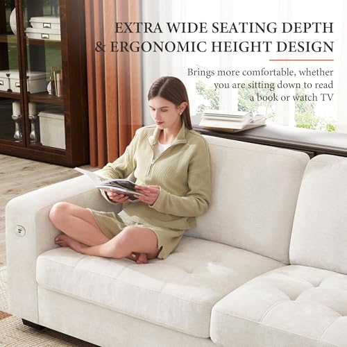 Image of Ihanherry 89 inch Modern Sofa Cloud Couch, Chenille Deep Seat Sofa with Removable Cover for Living Room, Bedroom and Apartment, Beige