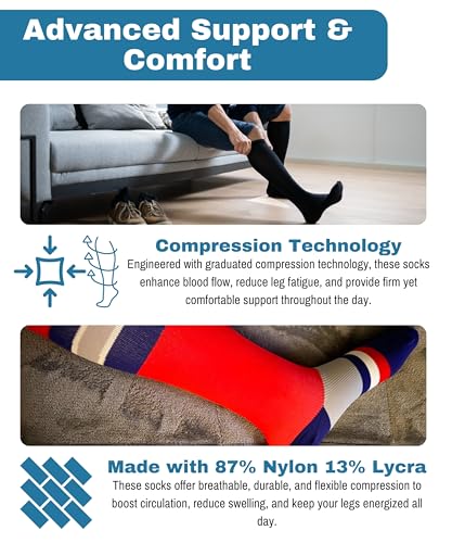 Tipi Toe 3 Pairs Compression Socks for Women & Men 12-14 mmHg Circulation Support Patterned Knee High Socks4