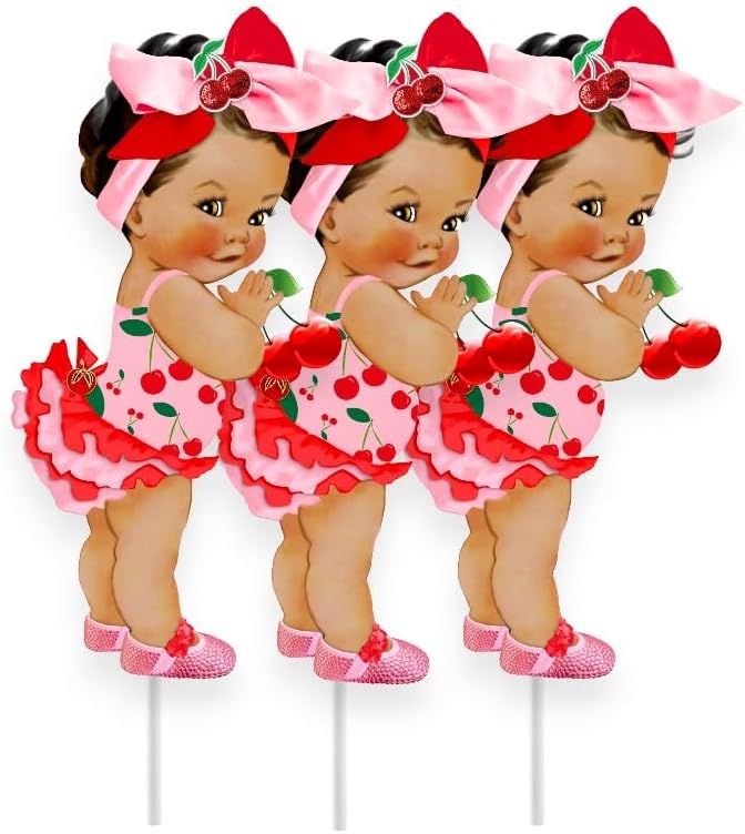 Pink Cherry Theme Girl Centerpieces for Birthday Baby Shower Table Diaper Decorarions (Blonde Girl, 3.0, count)