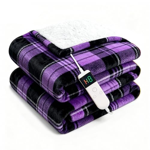 Image of Electric Blanket Heated Twin, Soft Flannel 62 inchx84 inch Plaid Heating Blanket with 8 Hours Auto Off 10 Fast Heating Levels Machine Washable Sherpa Heated Blanket with Overheating Protection