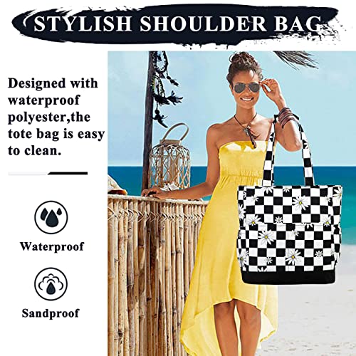 Image of VASCHY Beach Bag for Women, Large Waterproof Sandproof Fold-able Packable Pool Tote Bag w Zipper /Pockets