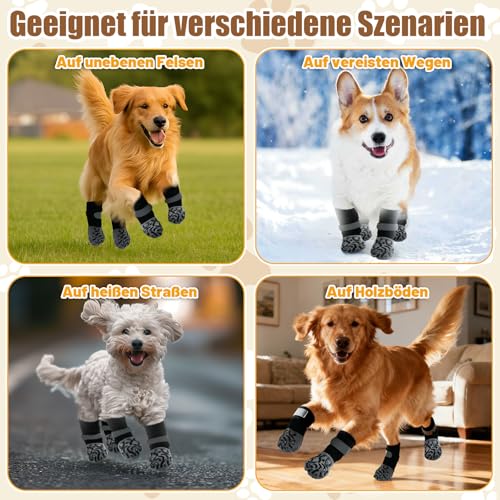 Rutschfeste Hundesocken Anti Rutsch,2 Paar Anti-Rutsch Socken für Hunde,Hundesocken für Hunde mit Verstellbaren Riemen Antirutschsocken Hund für Kratzern/Hitze/Kälte für kleine, mittlere,Große (S)