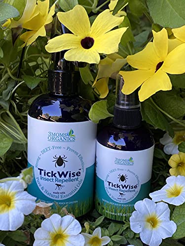 TickWise (8 oz) 3 Moms Organics Easy Fine Mist Spray Bottle, DEET-Free Pure and Natural Essential Oils, Strong & Proven Effective Against Ticks and Other Biting Insects