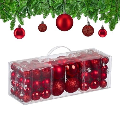 Relaxdays Weihnachtskugeln im 76er Set, Kunststoff, glitzernde, Matte,...