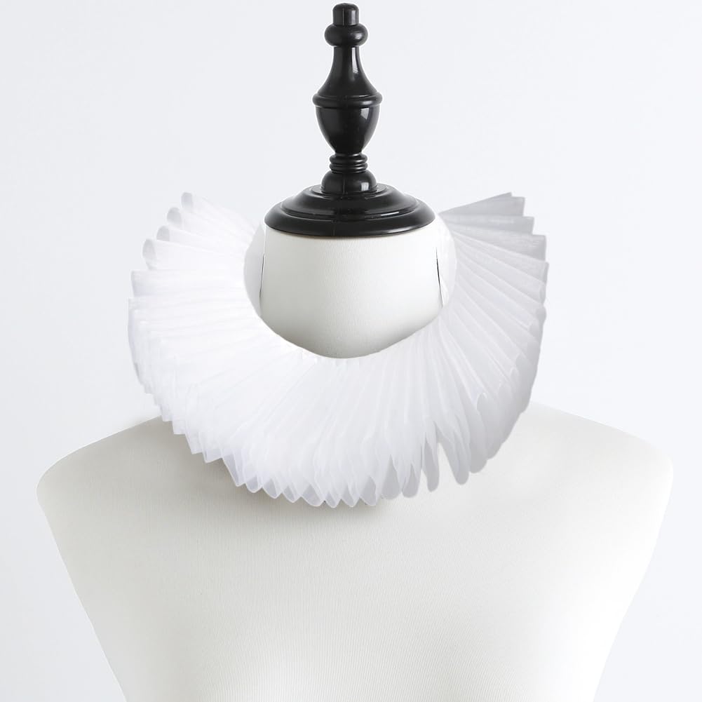 CABODYALS White Ruffled False Collar Victorian Renaissance Medieval Neck Lace Up Detachable Gathered Ruff Sheer Versatile Vintage Clown Faux Collars for Women Clothes Accessories Costume Party Cosplay - Image 3