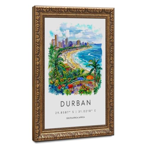 wangpaihui Durban Watercolor Poster Durban Travel Print Wall Art Beach City Painting Souvenir South Africa Decor Canvas Posters Wall Art for Offices Living Room Hanging Frame 12" L X 18" W