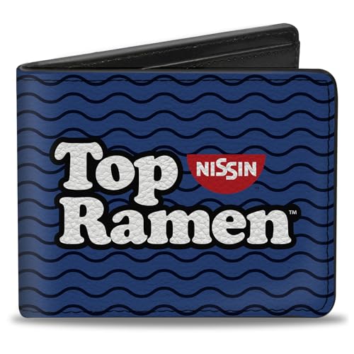 Buckle-Down Men's Nissin Foods Wallet, Bifold, Top Ramen Noodle Wave Blue Black White, Vegan Leather, 4.0