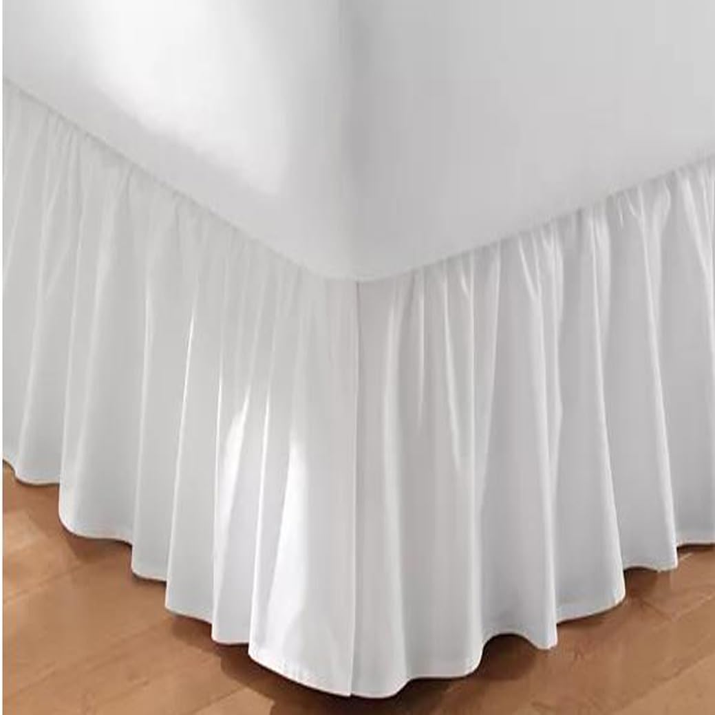 AKBLinenBedding - 3 Sided Split Corner Dust Ruffle Bed Skirt, White Solid 700 TC Egyptian Cotton, Drop - 17 inch (Queen - 60