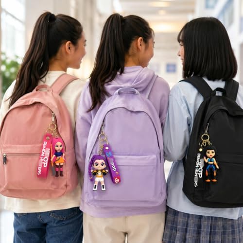 Image of Wanna Party Set of 3 Kpop Demon Hunters Hunterix Cartoon Keychains for Girls, Cute Backpack Key Chain Accessories Wristlet chain Return Gift Items for Girls