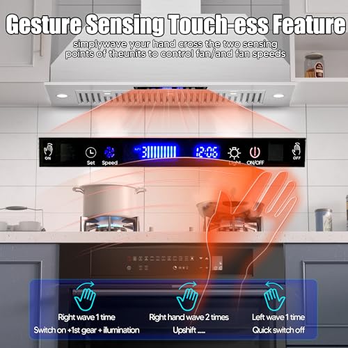 36 Inch Insert Range Hood,Stainless Steel Kitchen Stove Vent Hood,Ducted/Ductless Convertible Duct,900 CFM with 4 Speed Gesture Sensing&Touch Control Panel
