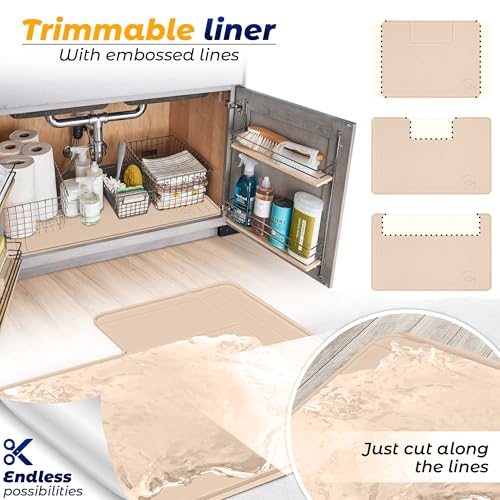 Image of The Original Under Sink Mat - Silicone Waterproof mat, Trimmable, Easy to Clean, Kitchen cabinet liner, Under sink protector mats, Drip Tray with Lip (Beige, 31 inch x 22 inch) or smaller