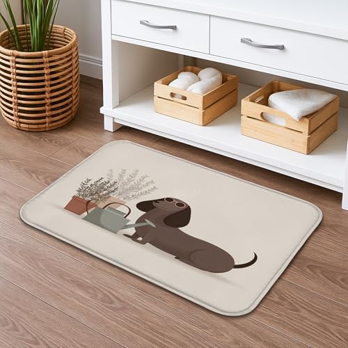Dapper - Tapete de baño de secado rápido con diseño de perro salchicha, elegante, retro, absorbente, antideslizante, de espuma viscoelástica, lavable, para decoración de primavera, 20 x 32 pulgadas