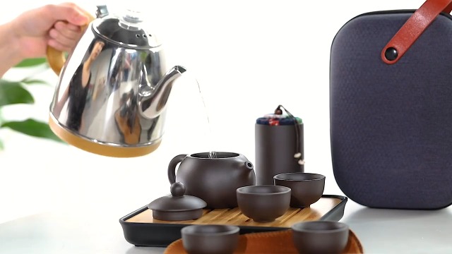 Service à Thé En Argile Artisanale - 1 Théière + 4 Tasses - Filtre Intégré, Poignée Isolante - Cadeau Pour Amateurs De Thé
