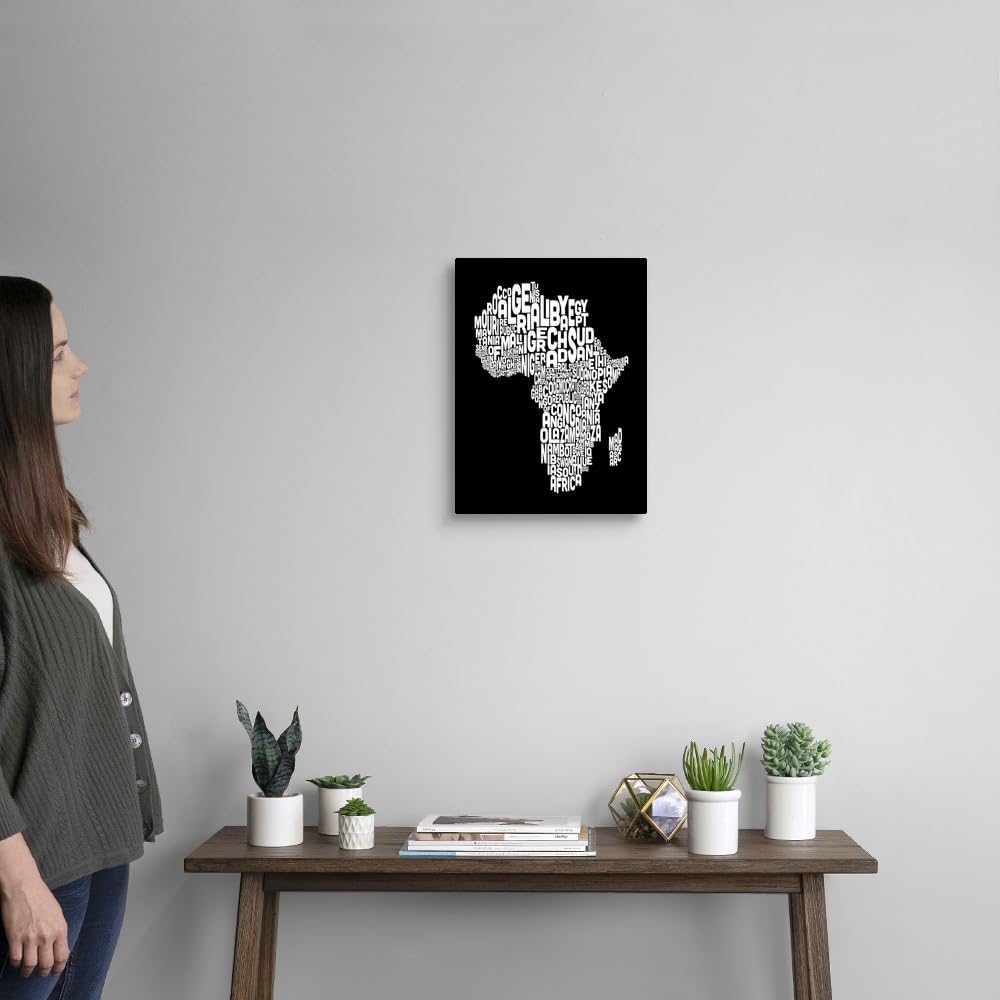 CANVAS ON DEMAND African Countries Text Map, Black and White Canvas Wall Art Print by Michael Tompsett, Typography, Home Decor, Black and White Artwork, 12" x16in