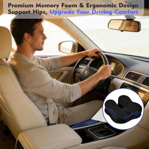 Image of Office Chair Cushion & Car Seat Cushion - Memory Foam Dual-Layer Ergonomic Seat Cushion for Tailbone Pain Relief, Coccyx Support, Soft Yet Firm Comfort for All-Day Sitting