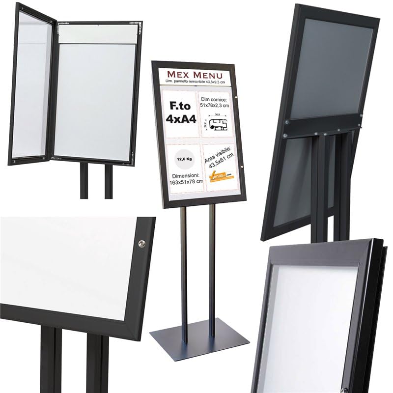BACHECA ESPOSITORE PORTA MENU DA PAVIMENTO PER ESTERNO FORMATO 4XA4 LOCANDA BAR - NERO - METALLO - MODERNO