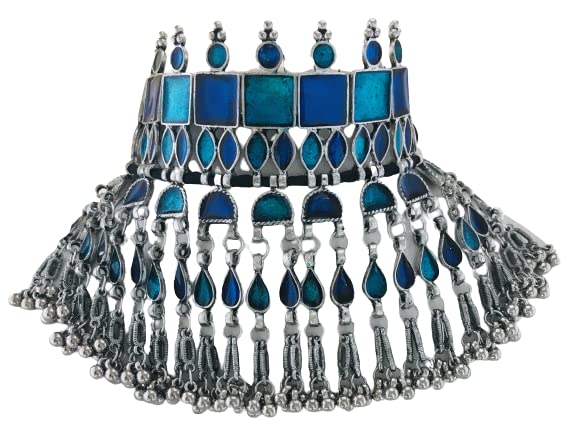 THE OPAL FACTORY Antique Silver Oxidised Tribal Tibetan Afghani Bohemian Jewellery Choker Necklace with Drops with Enamel Minakari for Women and Girls (TOF Afghani Large Blue) (B09WYTTJS6) Amazon Price History, Amazon Price Tracker
