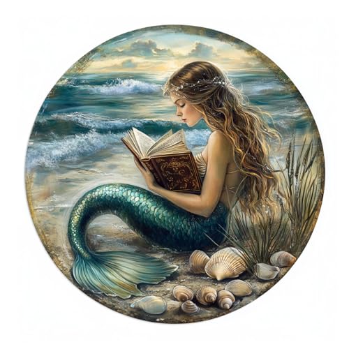 CAEJCCL Funny Mermaid Tin Sign Beach Metal Sign Summer Wall Decor for Home Bedroom Study Yard Entryway 8 Inch