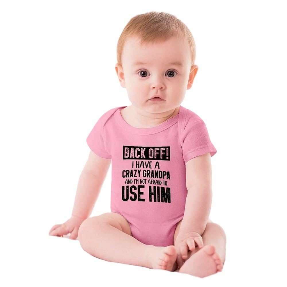 Nema NM Short-sleeve Back Off I have a crazy Grandpa and I'M not afraid to USE HIM Romper -Pink Black- 0-3Months