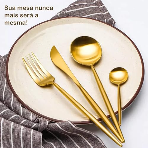 DIASO STORE Conjunto de Talheres 24 Peças Dourado Premium Jogo de Talheres Aço Inoxidável Colheres,