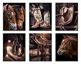 ZHAXFA Vintage Western Cowboy Canvas Wall Art Prints,Horses Art Prints,Cowboy Hat Boots Art Posters,Retro Western Farmhouse Decor,Set of 6 (8x10inch Unframed) Man Cowboy Wall Art