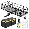 KAIRAY 500 Lbs Heavy Duty Hitch Mount Cargo Carrier 60"x24"x14.4" Folding Rear Luggage Rack Basket Fits 2" Receiver for Car SUV Camping Traveling with Stablizer Waterproof Bag Net Ratchet Straps Lock