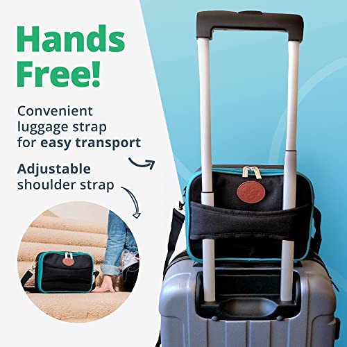 Wherever Eugo - Insulated Diabetes Supplies Travel Case And Organizer, Medical Supplies Bag, 9" X 7" X 3" - Classic Black & Teal #TOP3