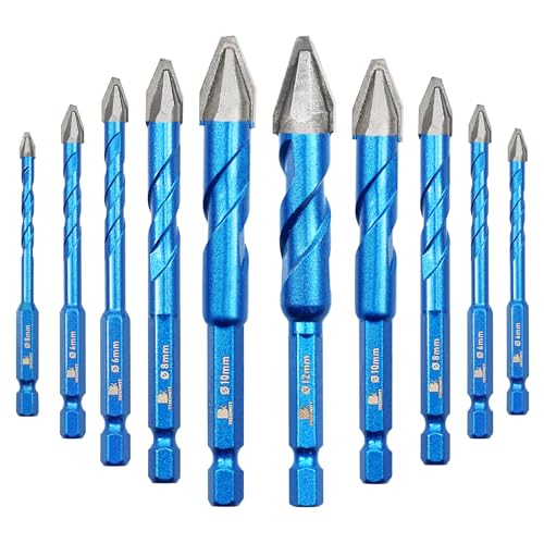 BRSCHNITT Schräger Kopf Exzenterbohrer 3/16',1/4'*4,5/16'*2,3/8'*2,1/2'-Bitsatz Spiralbohrer Holz/Kunststoff/Glas/Beton/Ziegel Multi-Material-Bohrer mit Bit-Aufbewahrungskoffer, 5 Stück