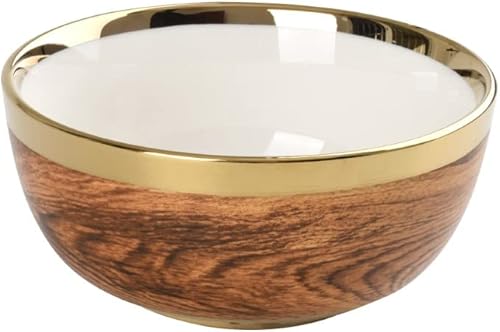 Miniatura 9 de Pampa Bay Wood Look - Cuenco pequeño de porcelana chapada en titanio, 6 pulgadas, aspecto doradoblancomadera