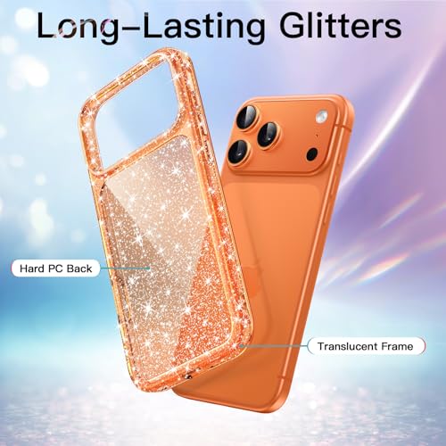 Image of JETech Glitter Case for iPhone 17 Pro, Orange | Cover Sparkly Glitter Design, Shockproof Protection, Clear Back, Stylish Look