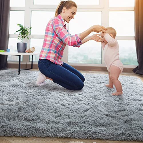 Zareas 4X6 Feet Shag Area Rugs For Living Room Bedroom Plush Fluffy Rug, Shaggy Modern Soft Fuzzy Rug For Kids Girls Nursery Dorm Home Decor, High Pile Light Grey Rug Bedside Carpet #TOP4