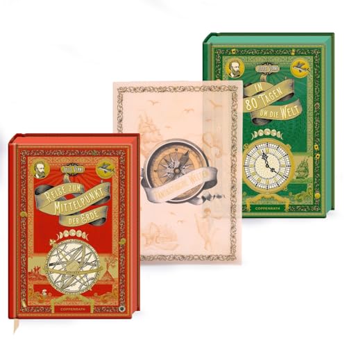Jules Verne – Große Schmuckausgaben 2er Set: 'Reise zum Mittelpunkt der Erde' & 'In 80 Tagen um die Welt' + Page Overlay – Klassiker, Abenteuer & Weltliteratur - Hardcover Edition