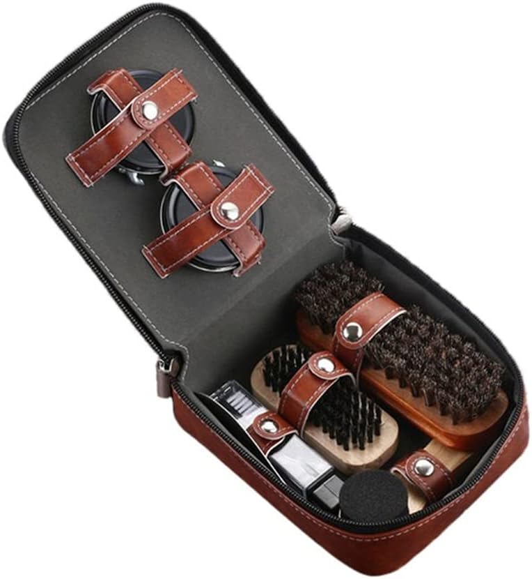 YMGSCC(君を愛してる) プロの革靴ケアツール9個、馬の毛のブラシ、黒い靴磨き、スポンジブラシ、靴磨き、靴べら