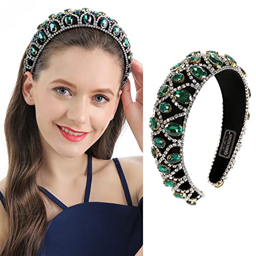 Qianxuan Crystal Rhinestone Headbands For Women White Pearl Headbands For Girls Padded Headband Black Velvet Jewelry Chain Hairband Handmade Pearly Flower Retro Filling Diamond Hair Accessories #TOP7