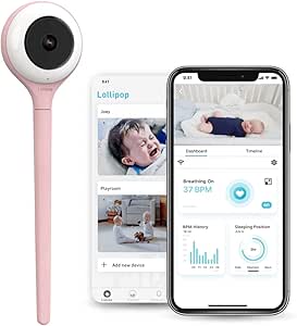 Lollipop Baby Monitor (Cotton Sugar) - Wi-Fi Camera with True Cry Detection and Extra Subscription for Oxygen/Sleep Monitoring (No Accessories) (7-Day Free Trial) asin的图片