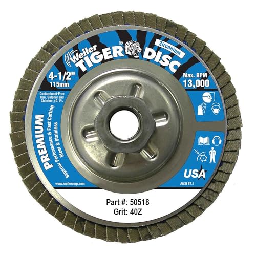 Image of Weiler 50518 Tiger Abrasive Flap Disc, Type 29, Threaded Hole, Aluminum Backing, Zirconia Alumina, 4-1 /2 inch Dia., 40 Grit