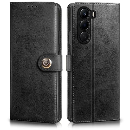 Image of WOW IMAGINE Shock Proof Flip Cover Back Case for 1+ OnePlus Nord CE 6 Lite 5G (Magnetic Button Flip Case | Wallet Pockets & Stand | Leather Finish | Haze Black)