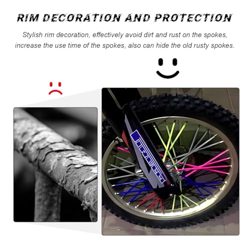 Image of 72PCS Dirt Bike Spoke Covers, Motorcycle Spoke Skins Wheel Wraps Pipe for 8 inch-21 inch Rims, Dustproof Wheelchair Rim Decoration Protector Pipe Trim for Bicycle Dirt Pit Bike (Black+Red)