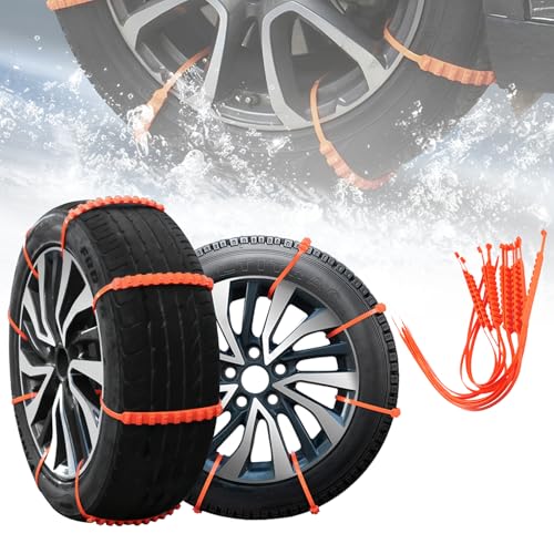 Reusable Snow Tire Chains 10-Pack Orange Emergency Tire Zip Ties for Snow & Ice - Anti-Skid Traction for Cars SUVs Trucks