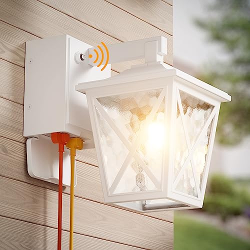 Image of Ehaho Porch Lights with GFCI Outlet Aircraft Grade Aluminum Alloy-White 1PC | Dusk to Dawn Outdoor Lights Waterproof IP 68 Upgraded 3 Lighting Modes Exterior Light with Plug for Front Door Patio Garage