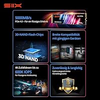 SIX NVME M.2 SSD PCIe 4.0-1T 2280 ssd, Lesen bis zu 5.000MB/s für Gaming PS5 Speichererweiterung mit heatsink, Interne Solid-State-Laufwerk gen 4x4 für Laptop Desktop – Ansicht 3