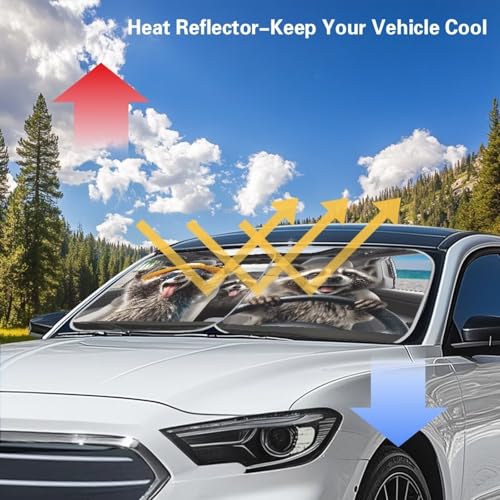 Image of Sunshade Visor Foldable 2-Piece Funny Raccoon Driving Car Windshield Sunshades Easy Installation Front Window Sun Shade Removable Automotive Accessories for Trucks SUV Van