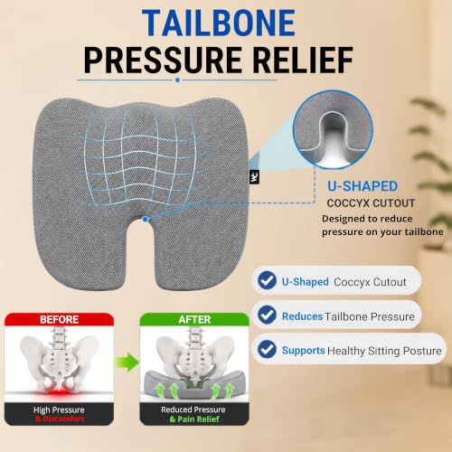 Image of Wonder Care Orthopedic Coccyx Cusion | High Density Memory Foam for Back Pain, Sciatica, Tailbone Relief | 2 Years Warranty (Velvet Cover, 120Kg)