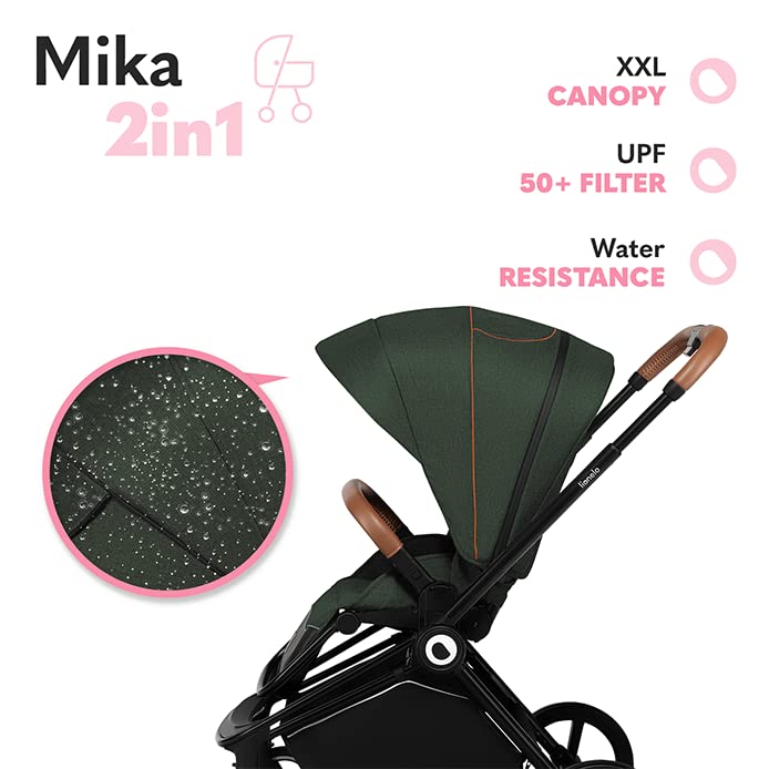 LIONELO Mika 2in1 Kombikinderwagen. Babywanne, Kinderwagen, Buggy. Regenschutz, Schultergurt zum Transport, Matratze, Moskitonetz, Fußabdeckung, wasserdichtes Material, Gummiräder (GREEN FOREST)